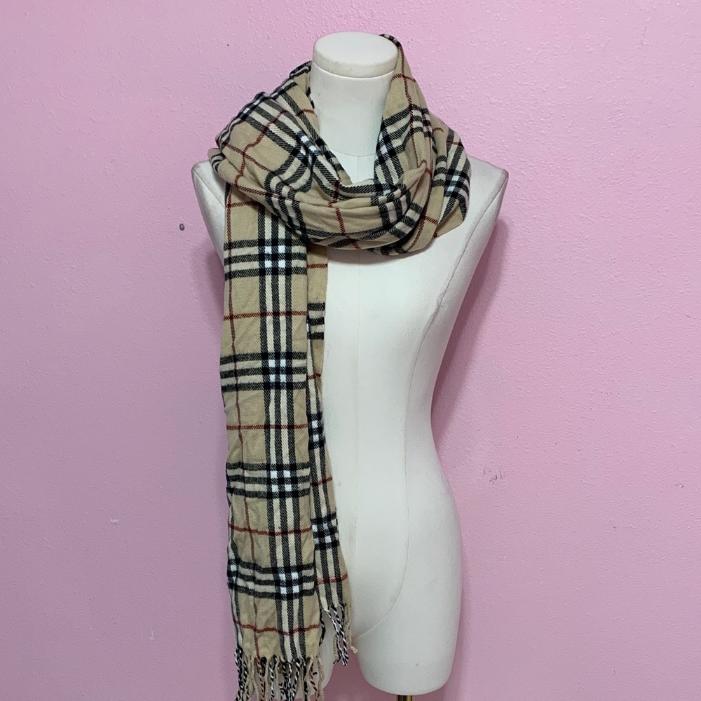 Designer-Inspired Plaid Fringe Scarf - Picture 3 of 7